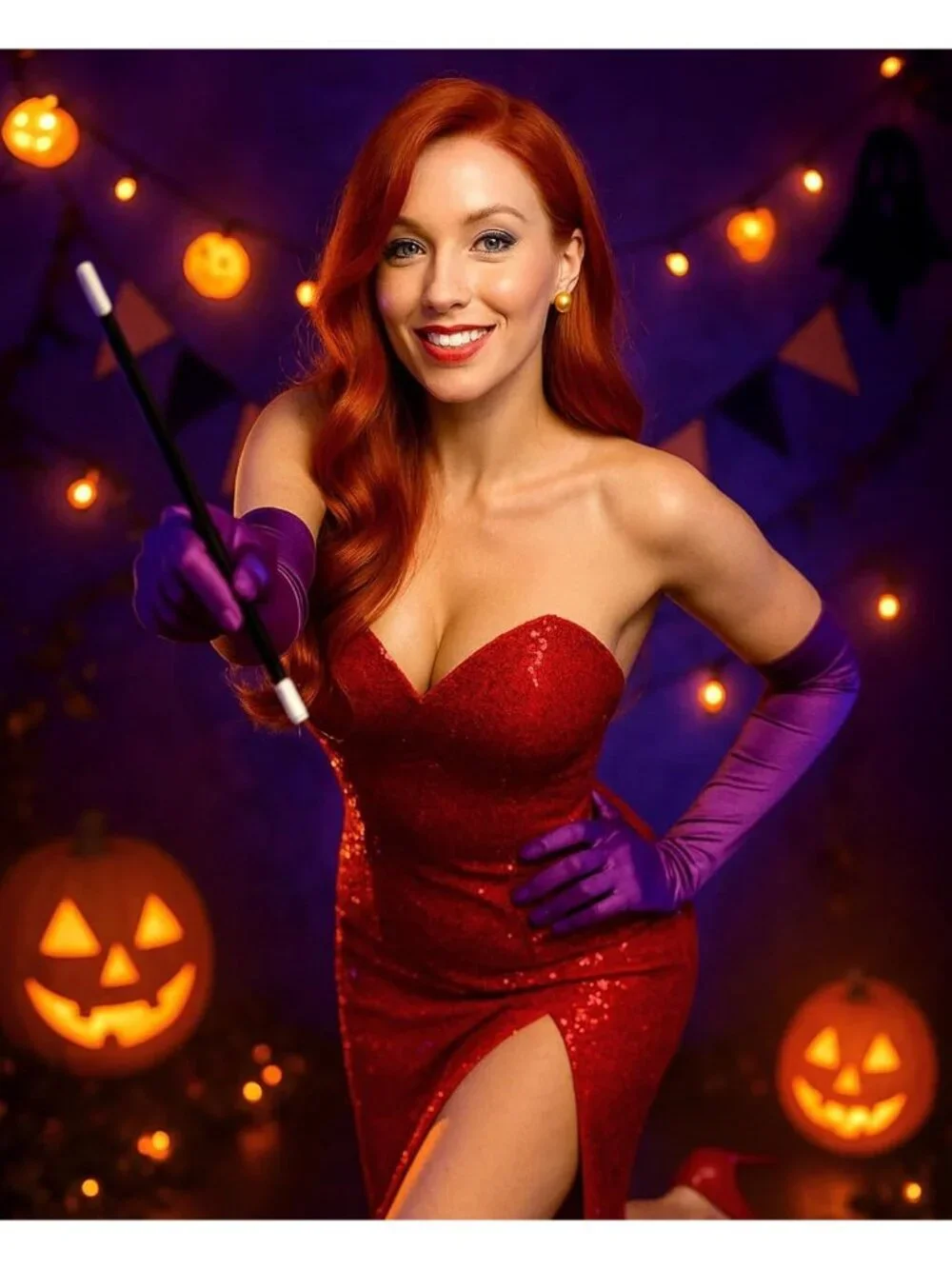Women's Dark Red Cosplay Convenient Set Include Adjustable Wig Cap Headpiece